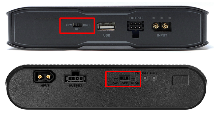 iVolt External Battery Pack power switch set to LOW or HIGH