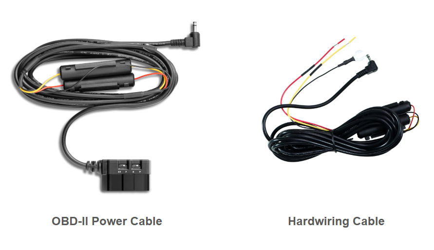 Side-by-side product image of THINKWARE Hardwiring Cable and OBD-II Power Cable