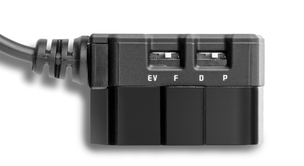  OBD-II Power Cable selector showing EV and F vehicle settings & D and P parking settings