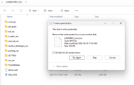 the error message "The disk is write protected"
