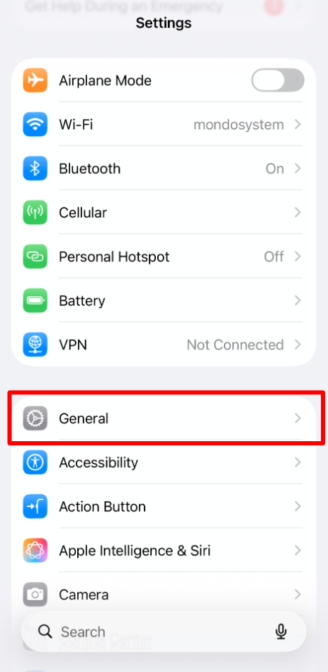 iPhone settings with General highlighted