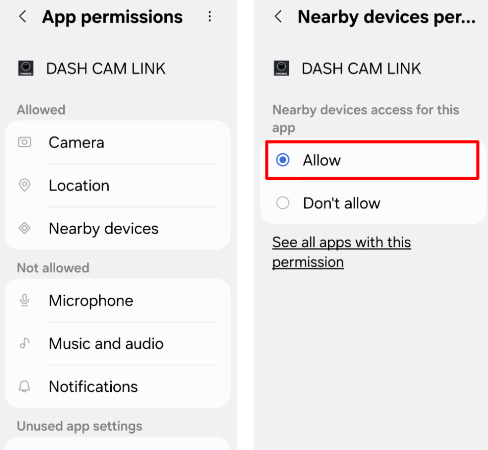 Nearby Devices, Location and Photos or Storage permissions on Android