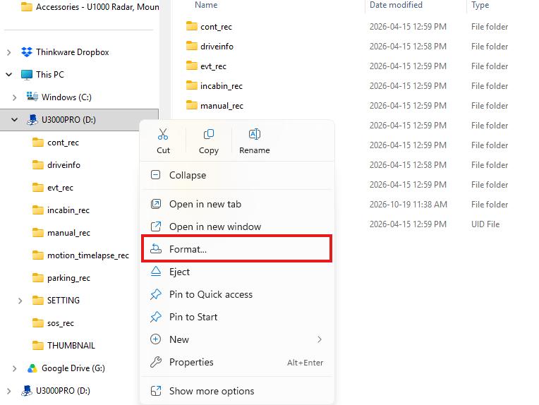 Right-click menu with Format highlighted