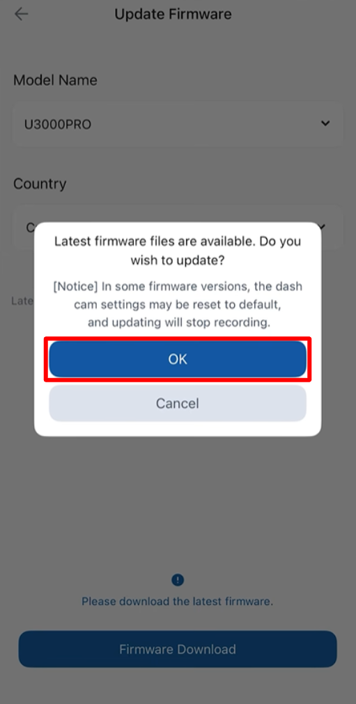 Firmware update confirmation with OK