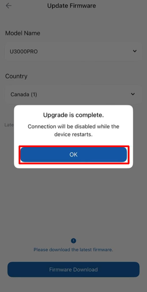 Update complete message and temporary disconnection during restart