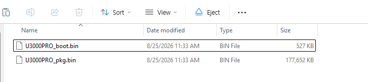 Firmware files copied to the microSD card