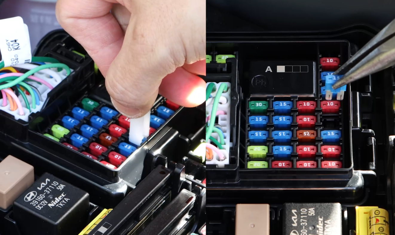 Vehicle fuse removed for fuse holder installation