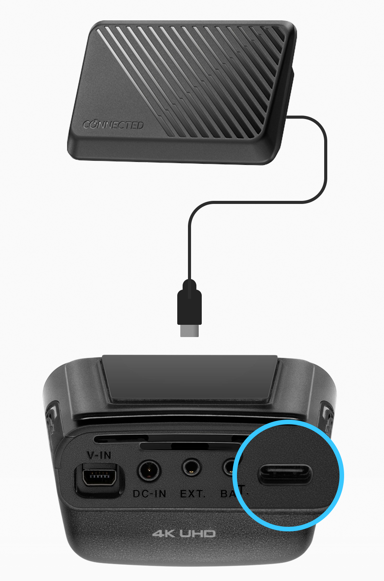 USB-C connection at the dash cam and Micro 5-pin connection at the LTE module