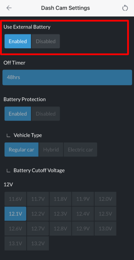 Use External Battery - Enabled
