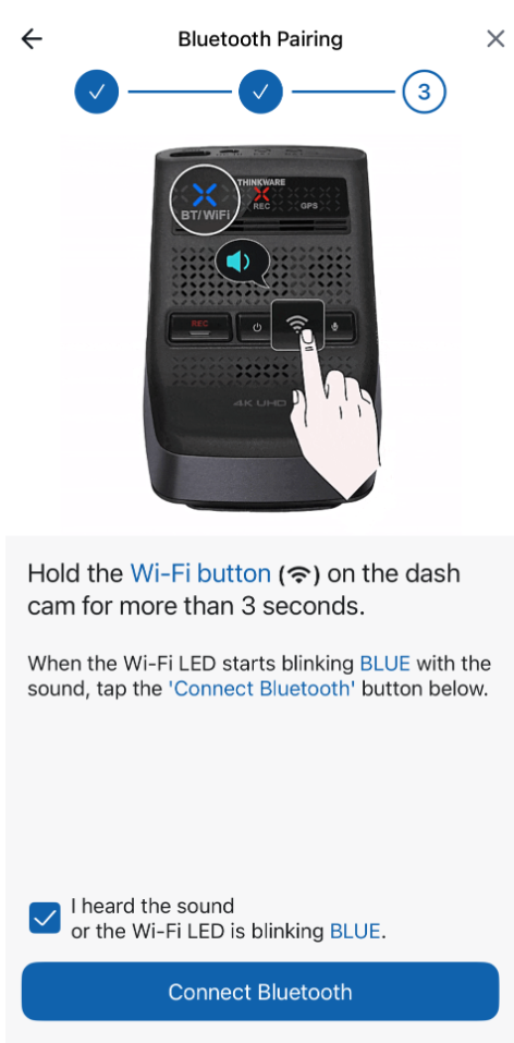 THINKWARE DASH CAM LINK app Bluetooth connection prompt