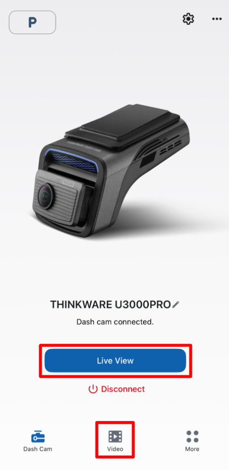 THINKWARE DASH CAM LINK app - Live View and Video List Highlighted