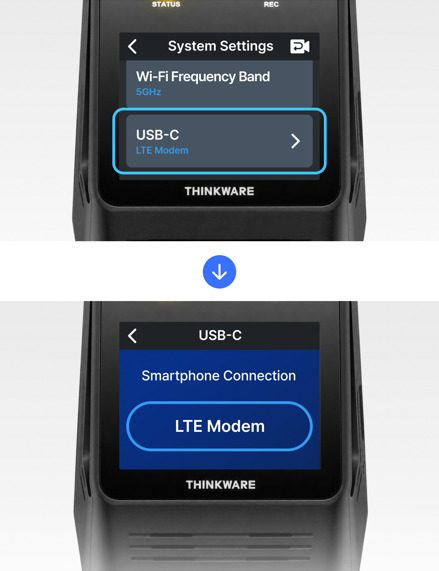 ARC 900, ARC 800 menu paths for selecting LTE Modem