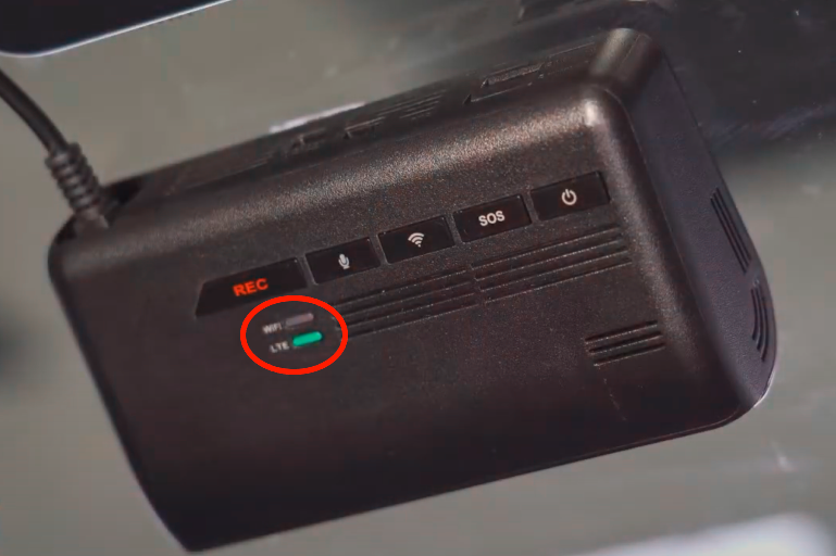 T700 dash cam powered on showing a green LTE LED indicator