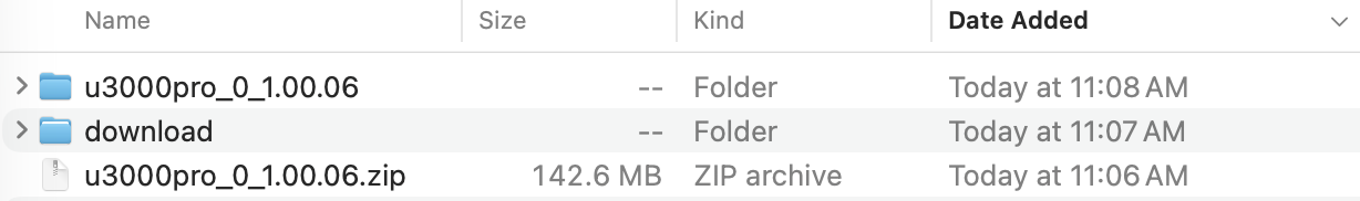 Downloaded firmware in the Mac browser download list