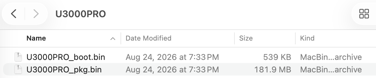 Firmware files copied to the microSD card in Finder