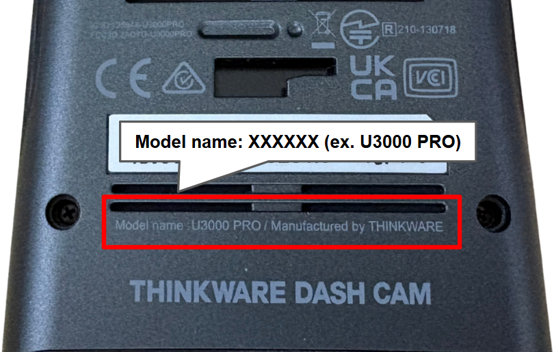 U3000 PRO model-name marking highlighted on the mount-facing underside of the main dash cam unit.